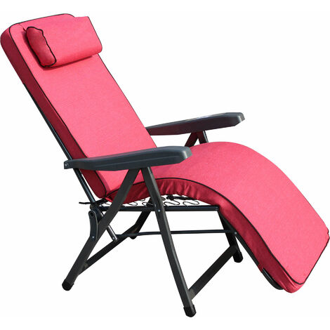 Fauteuil en acier et en tissu avec dossier et repose-pieds réglables en 6 positions Bénévento  Red