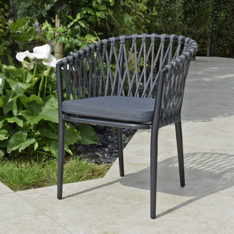 Gecko Outdoor - Fauteuil en aluminium anthracite et corde gris foncé, Lula