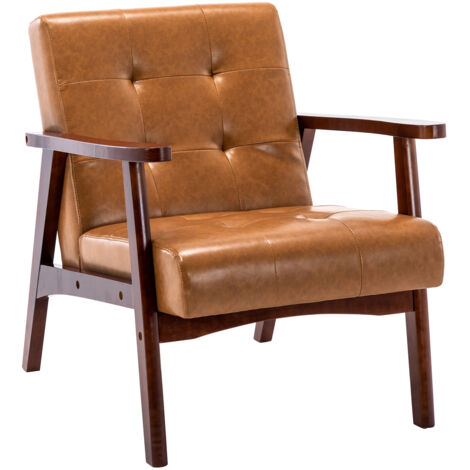 Fauteuil en bois au design scandinave et cuir Caramel-L 67 x L 76 x H 76 cm