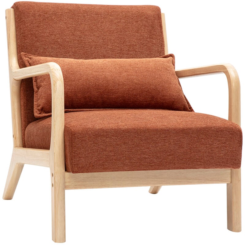 Fauteuil scandinave en tissu effet velours terre brûlée et bois clair massif derry