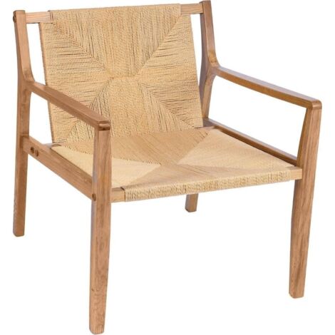 Fauteuil en bois de chêne style nordique marron élégant - chêne naturel et corde tressée