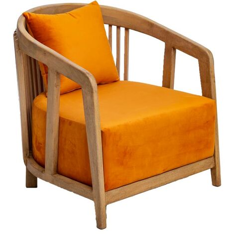 Fauteuil en bois de manguier et velours Térence