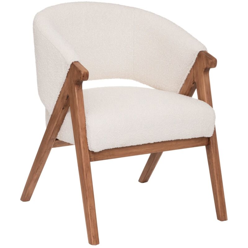 Fauteuil avec accoudoirs en bois, Polyester coloris blanc, marron - Longueur 65,5 x Profondeur 70 x Hauteur 82,5 cm