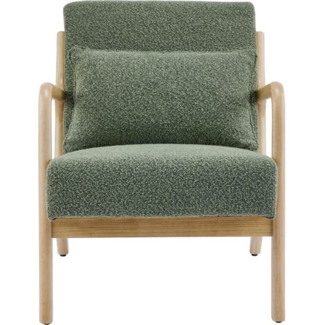 Fauteuil en bois et tissu bouclé vert - Lanna