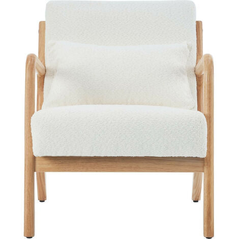 Fauteuil en bois et tissu bouclette écru - Lanna