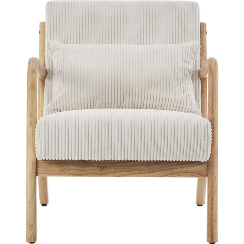 Fauteuil en bois et velours côtelé beige - Lanna