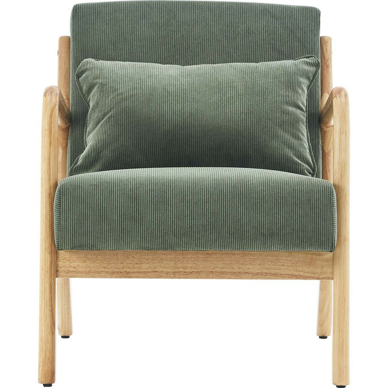 Fauteuil en bois et velours côtelé vert - Lanna