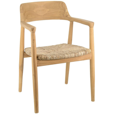Fauteuil en bois massif naturel et assise en rotin LOUIKA