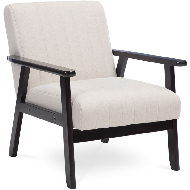 Fauteuil en bois vintage erik tissu beige