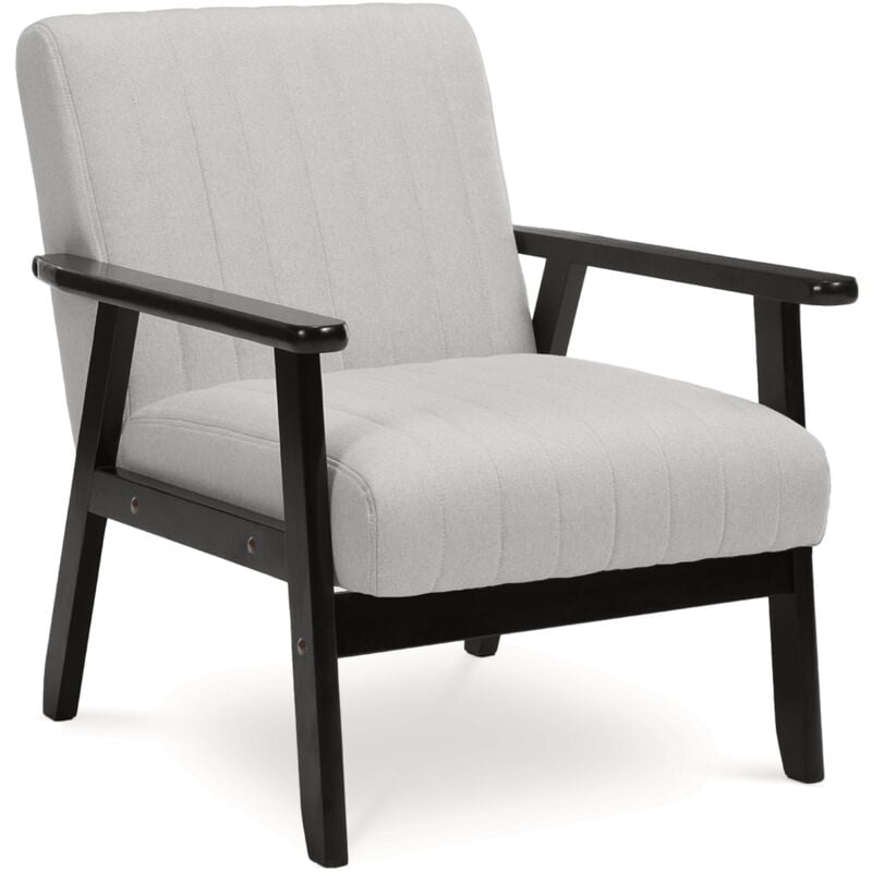 Fauteuil en bois vintage erik tissu gris