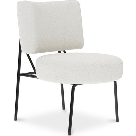 Fauteuil tissu bouclette blanc pieds épingles métal noir AGATHE - Fauteuil  Pas Cher