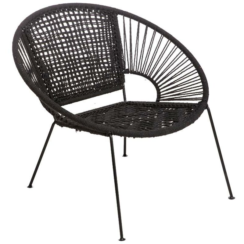 Made In Meubles - Fauteuil en corde de coton noir Bélize