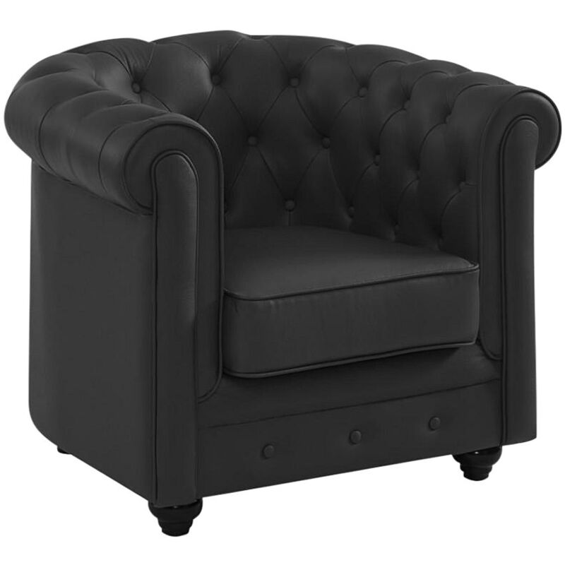 Vente-unique - Fauteuil en cuir de buffle noir chesterfield