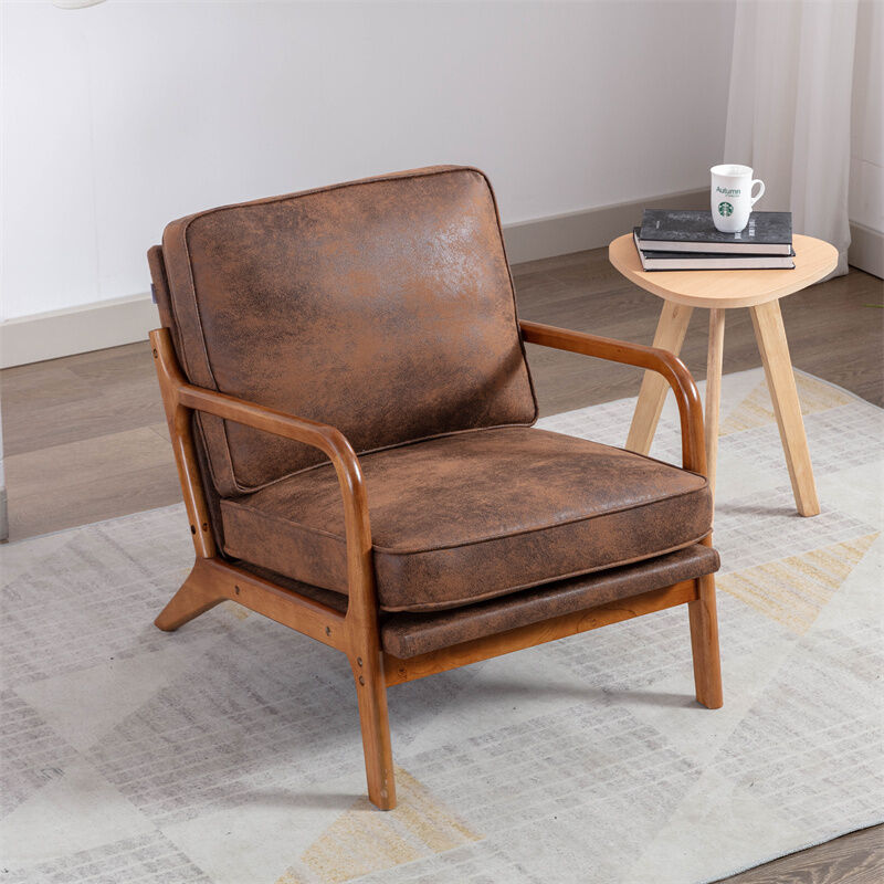 Fauteuil en Microsuède, cadre en bois, chaise longue d'appoint moderne pour le salon, 65x80x76cm Coffee + Microsuede