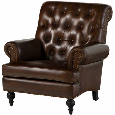 Fauteuil en cuir véritable marron CHESTERFIELD 105