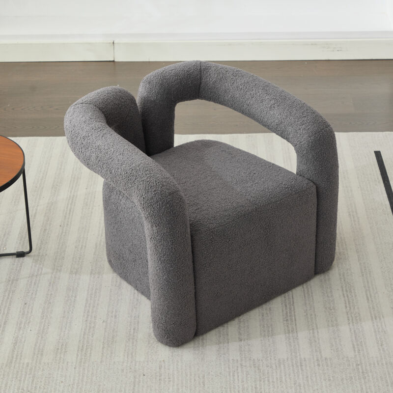 Fauteuil en fausse fourrure, fauteuil rembourré en peluche avec accoudoirs découpés et larges, pour coin du salon et chambre à coucher, gris