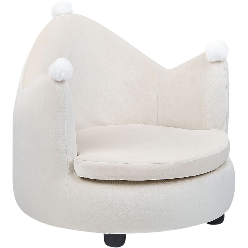 Fauteuil en Forme de Couronne en Velours Beige et Bois d'Hévéa pour Enfant Vega