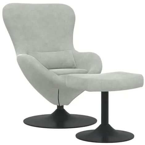 Fauteuil en forme d'œuf avec repose-pieds en velours gris clair