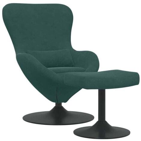 Fauteuil en forme d'œuf avec repose-pieds, velours vert foncé
