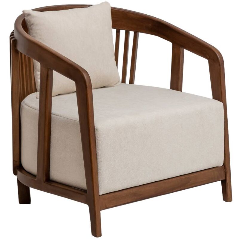 Made In Meubles - Fauteuil en manguier et en velours Térence