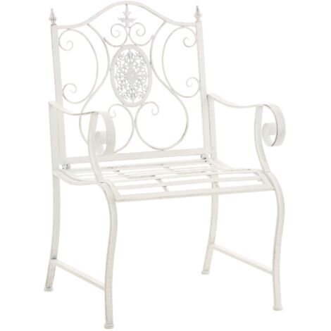 Fauteuil en métal blanc vieilli avec motifs décoratifs – jardin ou terrasse 100007951