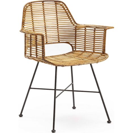 Fauteuil en osier naturel et métal noir esprit bohème chic - osier naturel et métal noir