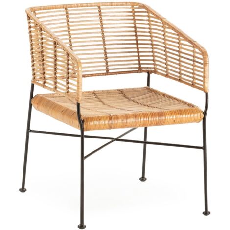 Fauteuil en osier naturel et pieds métal noir KALIA– intérieur et extérieur
