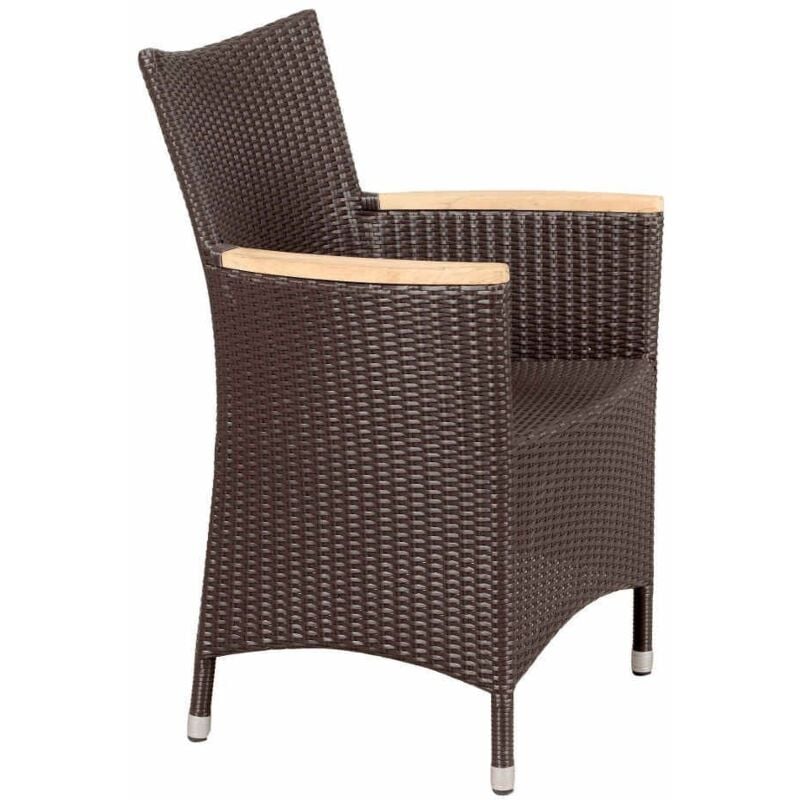 Fauteuil en polyrésine chocolat avec accoudoirs teck
