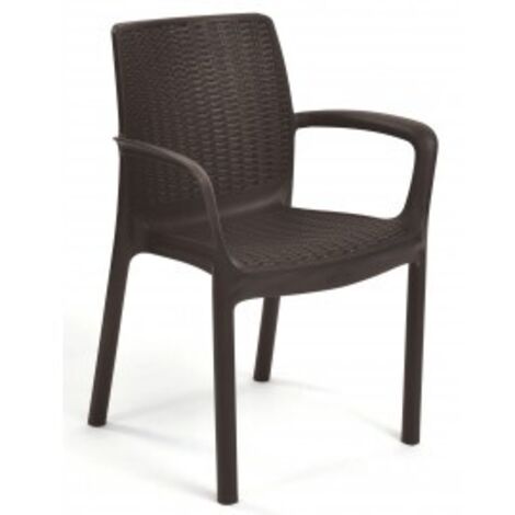 Fauteuil en résine marron pour intérieur et extérieur avec accoudoirs