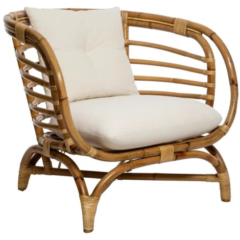 Fauteuil en rotin avec cousins coloris Blanc - Longueur 78 x Profondeur 84 x Hauteur 75 cm