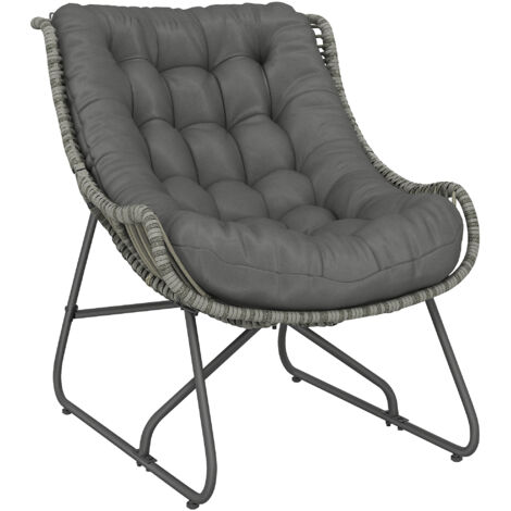 Fauteuil en rotin avec coussin et sangles, siège d'extérieur rembourré en polyrotin, supportant jusqu'à 120kg