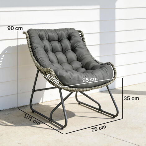 Fauteuil en rotin avec sangles de coussin, fauteuil d'extérieur rembourré en polyrotin, fauteuil en osier jusqu'à 120 kg
