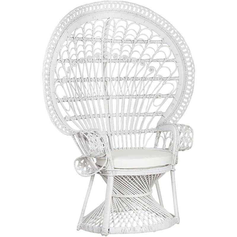 Beliani - Fauteuil Style Bohème avec Coussin Assorti en Rotin Blanc Emmanuelle