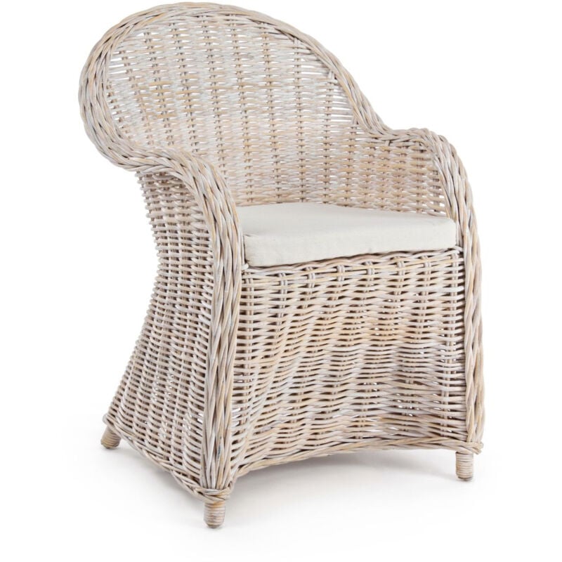 Hellin - Fauteuil en rotin blanchi et coussin en coton - saint tropez