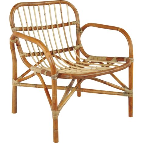 Fauteuil en rotin naturel esprit bohème pour salon ou véranda - rotin naturel clair et beige