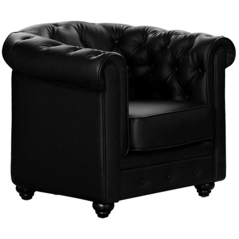 Vente-unique - Fauteuil en simili chesterfield - Noir