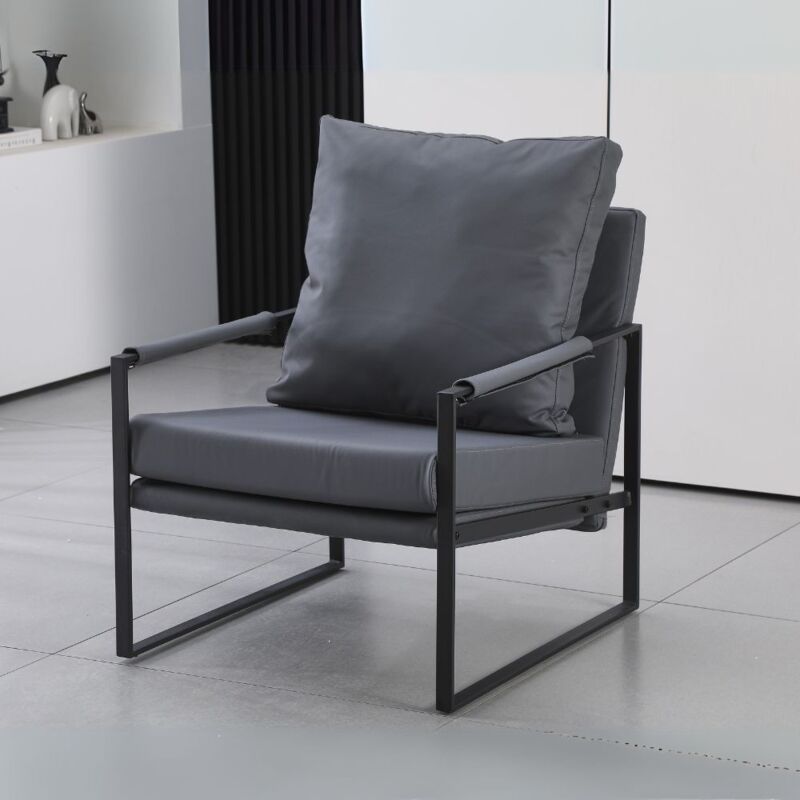 Toscohome - Fauteuil en simili-cuir gris foncé et structure en métal noir - Gimmy