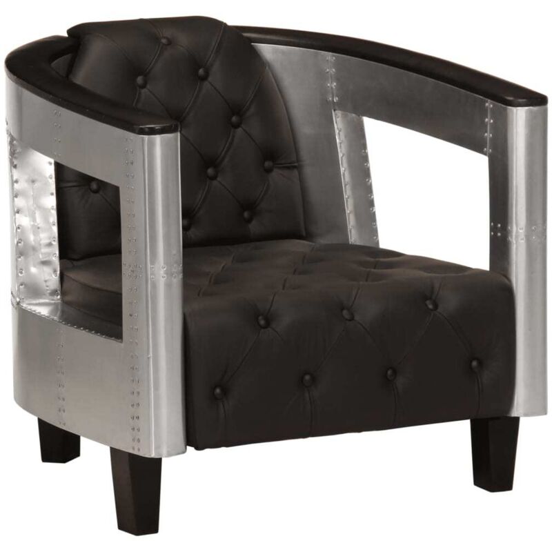 Vidaxl - Fauteuil en style d'aviation noir cuir véritable