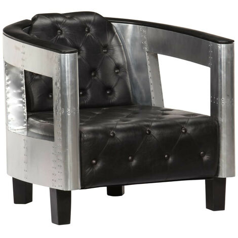 Fauteuil en style d'aviation Noir Cuir véritable