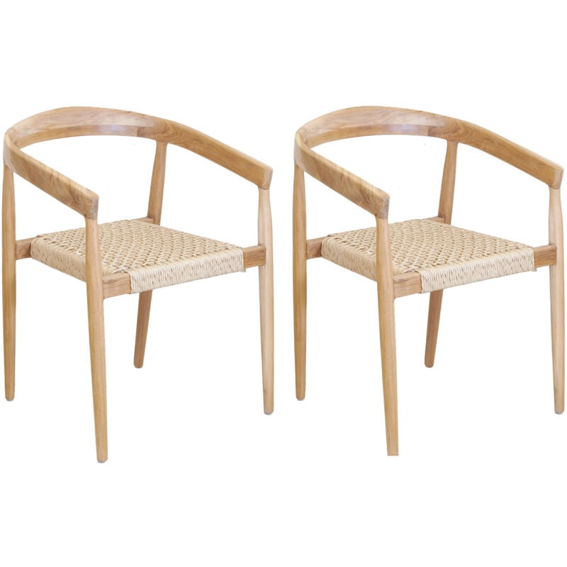 Aubry Gaspard - Fauteuil en teck et cannage synthétique baia (Lot de 2) Arrondi