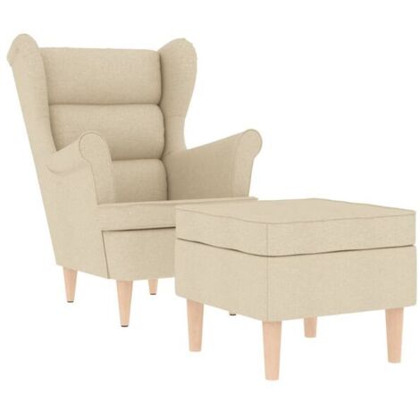 Fauteuil en tissu beige avec repose-pieds
