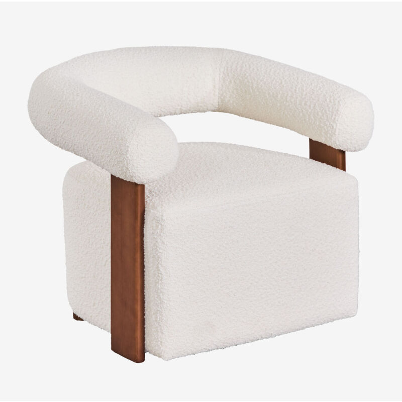 Sklum - Fauteuil en tissu bouclé et bois d'hévéa Mauro
