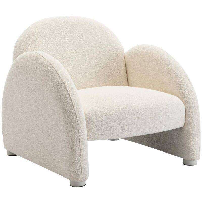 Vente-unique - Fauteuil en tissu bouclette blanc colebri