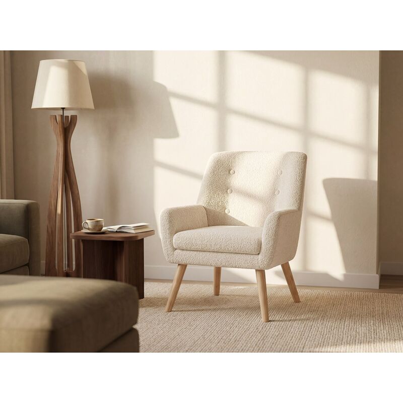 Vente-unique - Fauteuil en tissu bouclette blanc serino