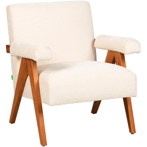 Fauteuil en tissu chenille et bois - Écru - Veda