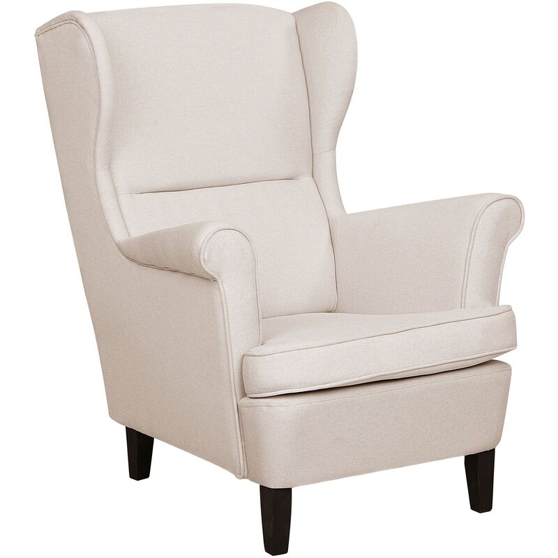 beliani - fauteuil bergère haut dossier tapissé en tissu beige clair de qualité pour salon style vintage rétro et scandinave noir