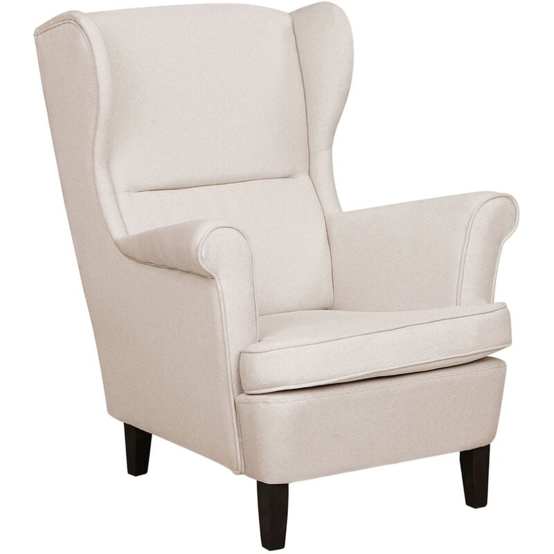 Fauteuil Bergère Haut Dossier Tapissé en Tissu Beige Clair de Qualité pour Salon Style Vintage Rétro et Scandinave Beliani