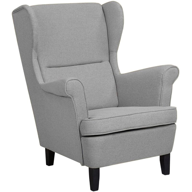 Fauteuil Bergère Haut Dossier Tapissé en Tissu Gris de Qualité pour Salon Style Vintage Rétro et Scandinave Beliani
