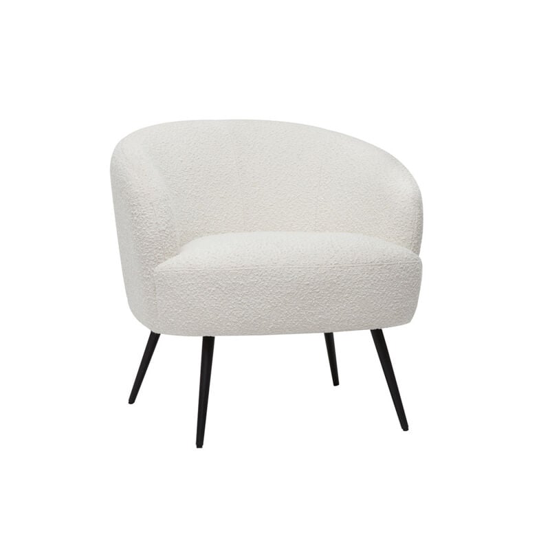 Miliboo - Fauteuil design en tissu effet laine bouclée blanc cassé et métal noir maggie