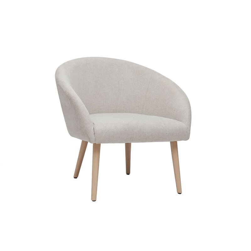 Miliboo - Fauteuil scandinave en tissu effet velours texturé beige et bois clair olivia